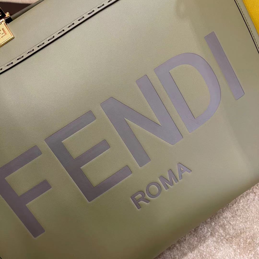 Fendi Large Sunshine Shopper Green Leather Bag 